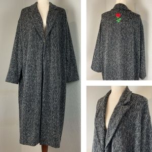 Zara Gray Coat with Red Rose Embroidery